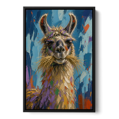 Funny Wall Decor Llama With a Hay Moustache - Black Framed Canvas Wall Art - Front