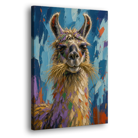 Funny Wall Decor Llama With a Hay Moustache - Canvas Wall Art - Side