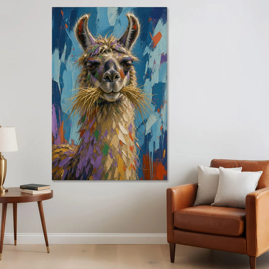 Funny Wall Decor Llama With a Hay Moustache - Canvas Wall Art - Sofa - 40x60