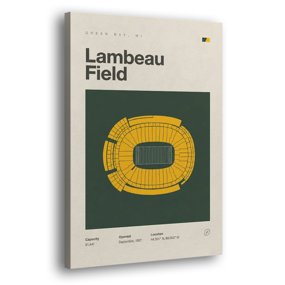 Green Bay Packers Lambeau Field Stadium Vintage Side - Canvas Wall Art