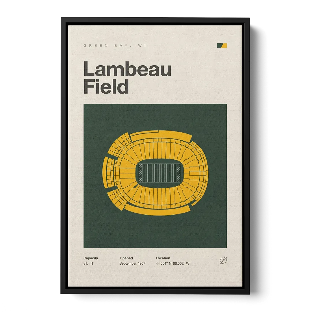 Green Bay Packers Lambeau Field Stadium Vintage Front - Black Canvas Wall Art