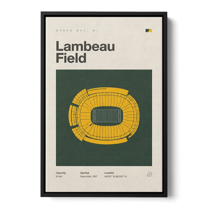 Green Bay Packers Lambeau Field Stadium Vintage Front - Black Canvas Wall Art