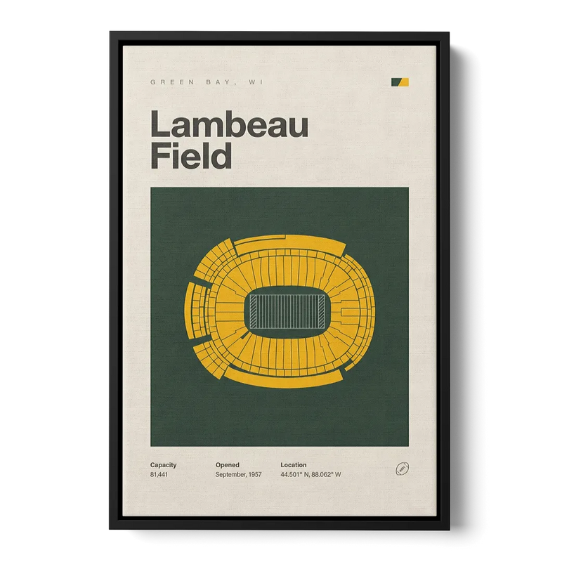 Green Bay Packers Lambeau Field Stadium Vintage Front - Black Canvas Wall Art