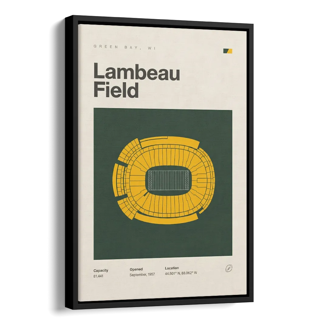Green Bay Packers Lambeau Field Stadium Vintage Side - Black Canvas Wall Art