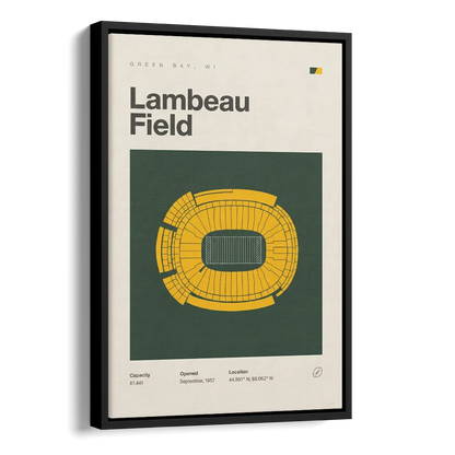 Green Bay Packers Lambeau Field Stadium Vintage Side - Black Canvas Wall Art