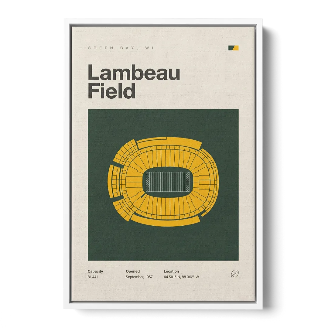 Green Bay Packers Lambeau Field Stadium Vintage Front - White Canvas Wall Art