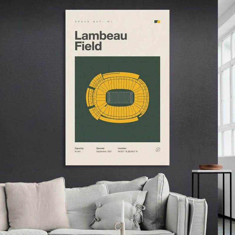 Green Bay Packers Lambeau Field Stadium Vintage Sitting Room - Canvas Wall Art