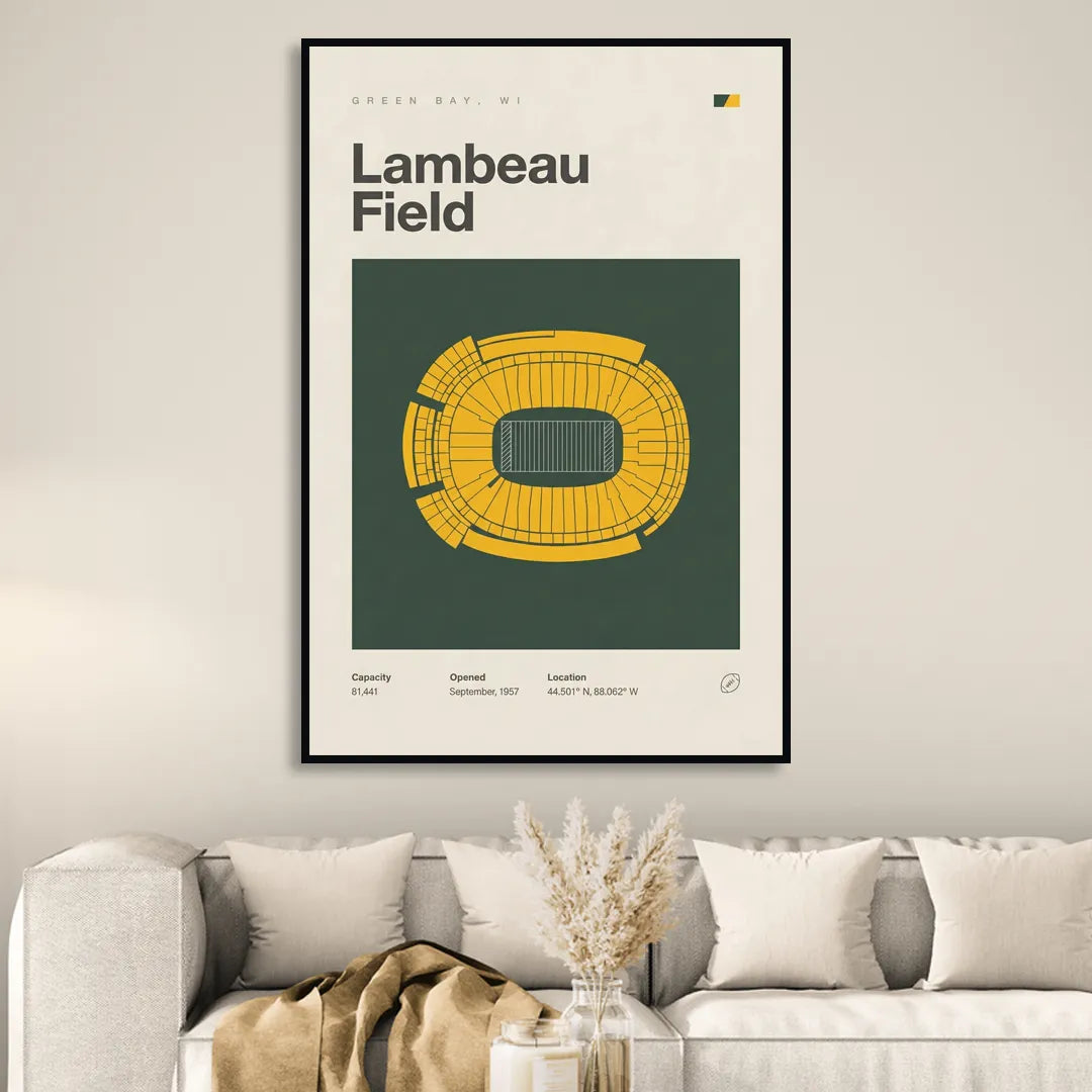 Green Bay Packers Lambeau Field Stadium Vintage Sitting Room - Black Canvas Wall Art