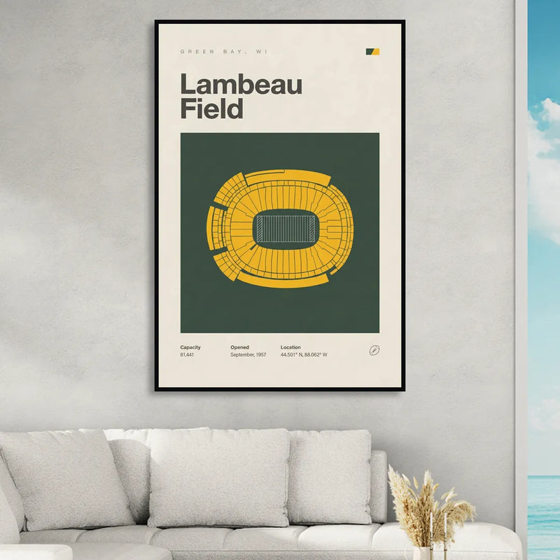 Green Bay Packers Lambeau Field Stadium Vintage Living Room - Black Canvas Wall Art