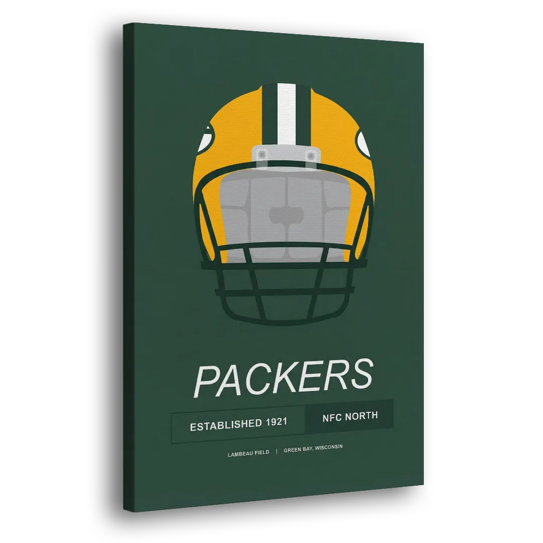 Green Bay Packers Helmet 1921 Illustration Side - Canvas Wall Art