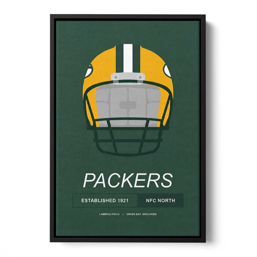 Green Bay Packers Helmet 1921 Illustration Front - Black Canvas Wall Art