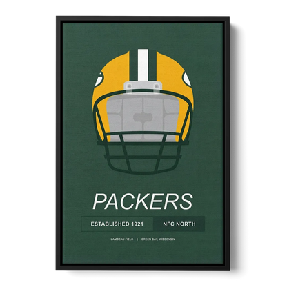 Green Bay Packers Helmet 1921 Illustration Front - Black Canvas Wall Art