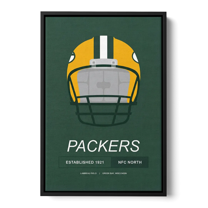 Green Bay Packers Helmet 1921 Illustration Front - Black Canvas Wall Art