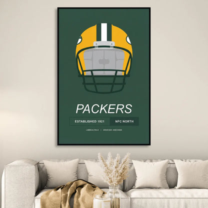 Green Bay Packers Helmet 1921 Illustration Living Room - Black Canvas Wall Art