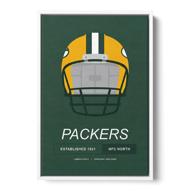 Green Bay Packers Helmet 1921 Illustration Front - White Canvas Wall Art