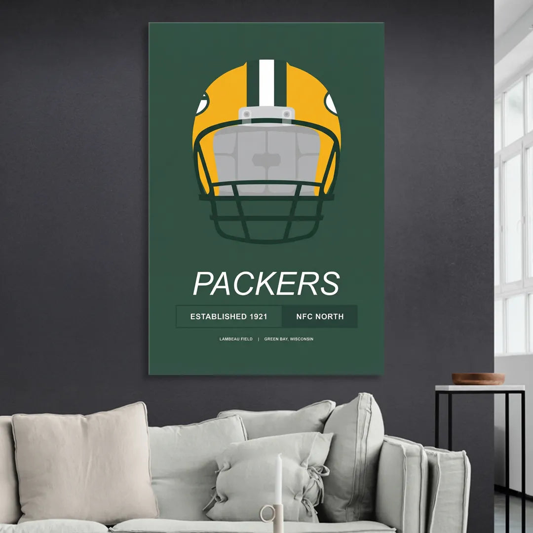 Green Bay Packers Helmet 1921 Illustration Living Room - Canvas Wall Art