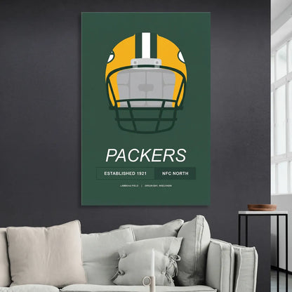 Green Bay Packers Helmet 1921 Illustration Living Room - Canvas Wall Art