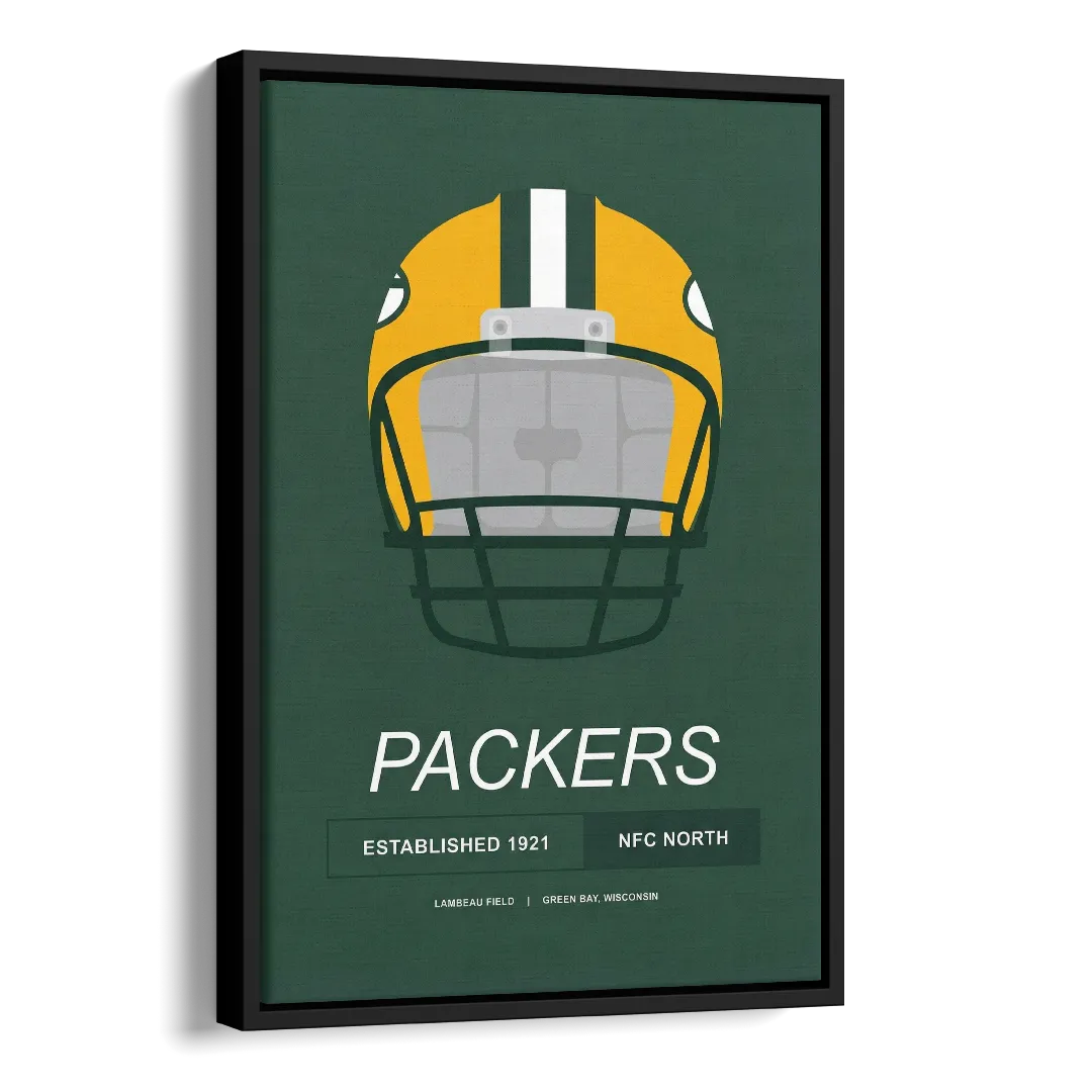 Green Bay Packers Helmet 1921 Illustration Side - Black Canvas Wall Art