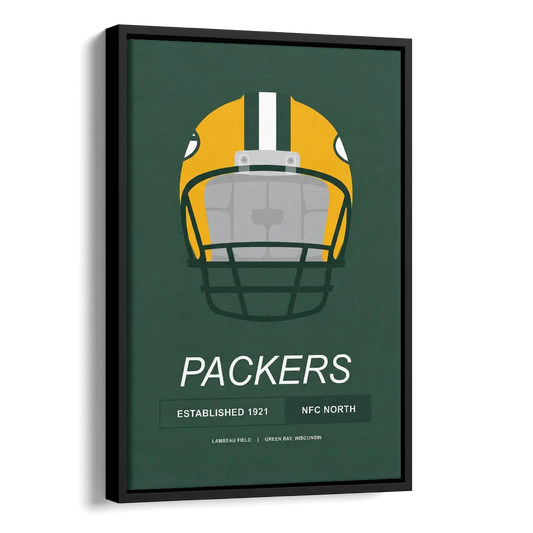 Green Bay Packers Helmet 1921 Illustration Side - Black Canvas Wall Art