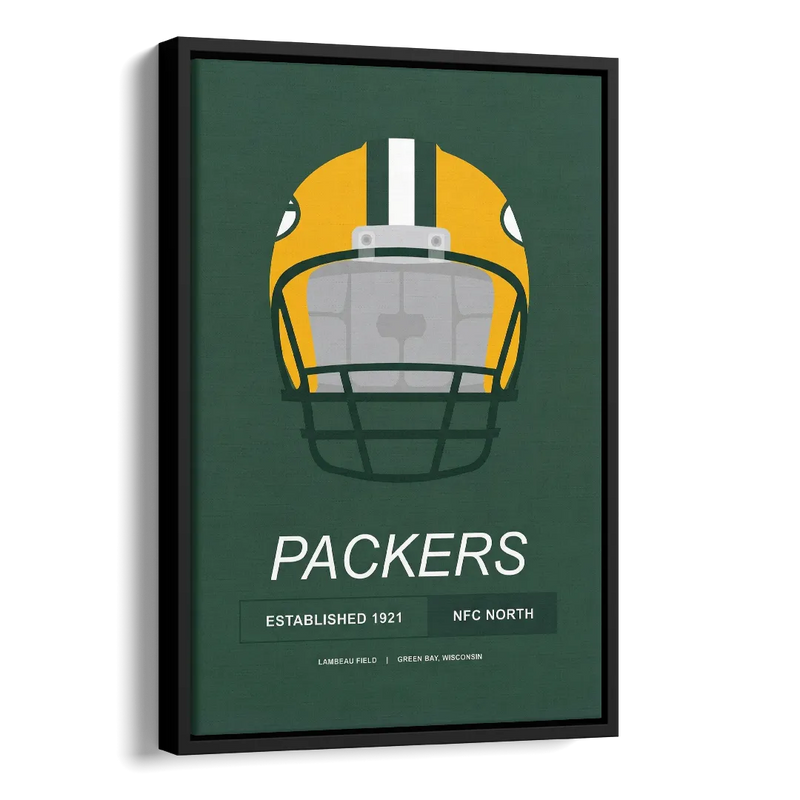 Green Bay Packers Helmet 1921 Illustration Side - Black Canvas Wall Art