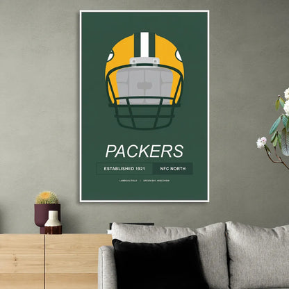 Green Bay Packers Helmet 1921 Illustration Sitting Room - White Canvas Wall Art