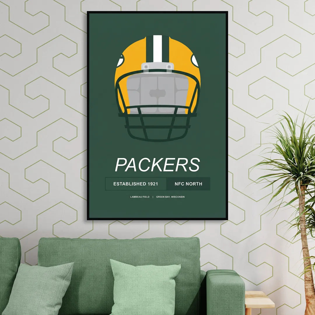 Green Bay Packers Helmet 1921 Illustration Sitting Room - Black Canvas Wall Art
