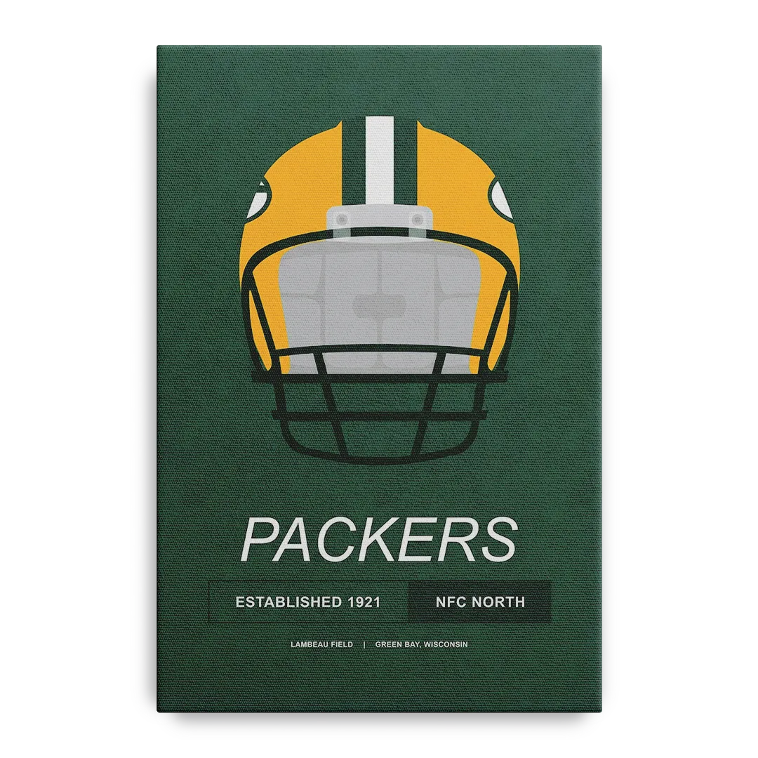 Green Bay Packers Helmet 1921 Illustration Front - Canvas Wall Art