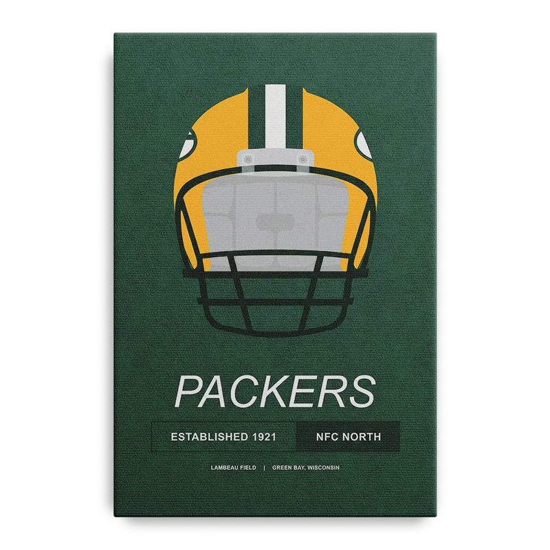 Green Bay Packers Helmet 1921 Illustration Front - Canvas Wall Art