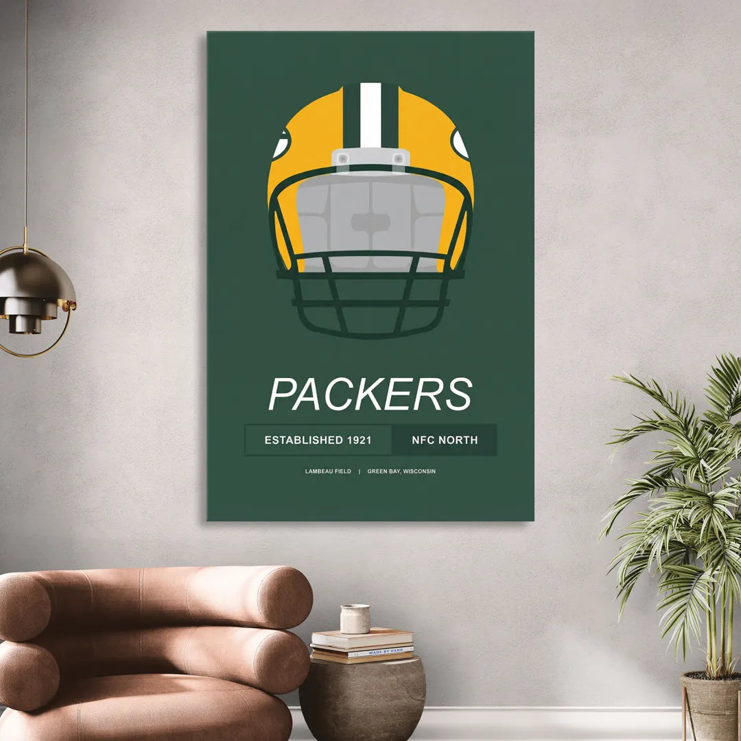 Green Bay Packers Helmet 1921 Illustration Sitting Room - Canvas Wall Art