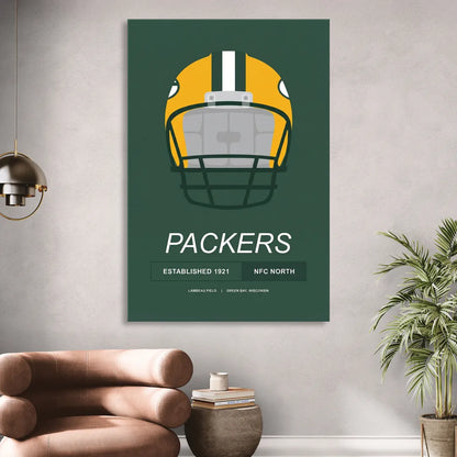 Green Bay Packers Helmet 1921 Illustration Sitting Room - Canvas Wall Art