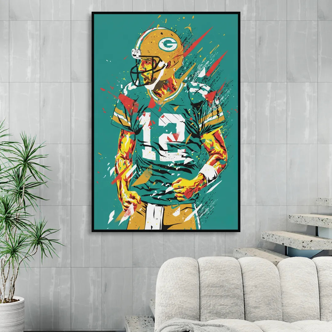 Green Bay Packers Pop Art - Aaron Rodgers Sitting Room - Black Canvas Wall Art