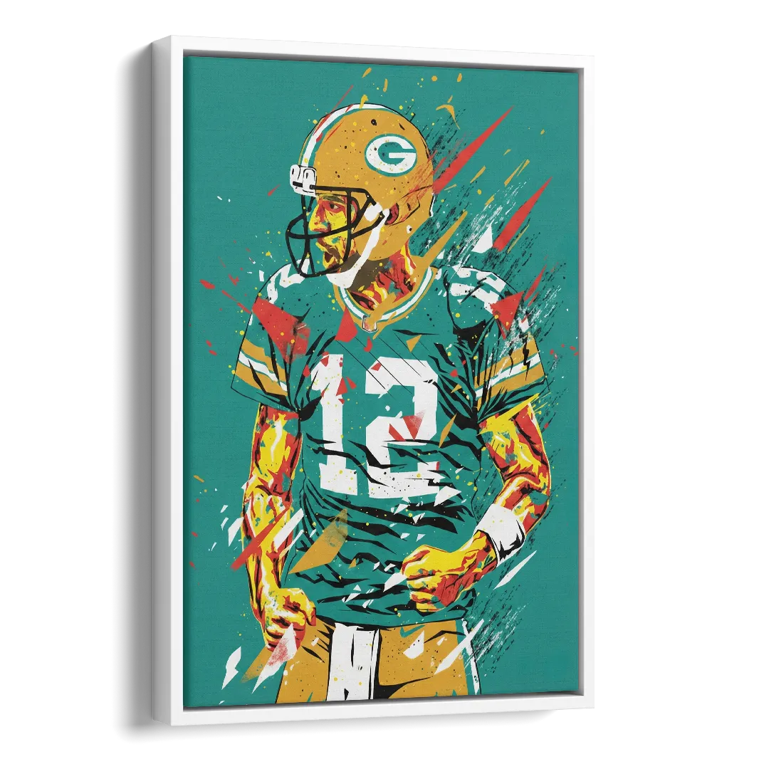 Green Bay Packers Pop Art - Aaron Rodgers Side - White Canvas Wall Art