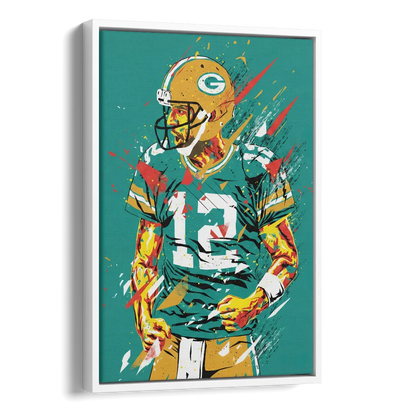Green Bay Packers Pop Art - Aaron Rodgers Side - White Canvas Wall Art