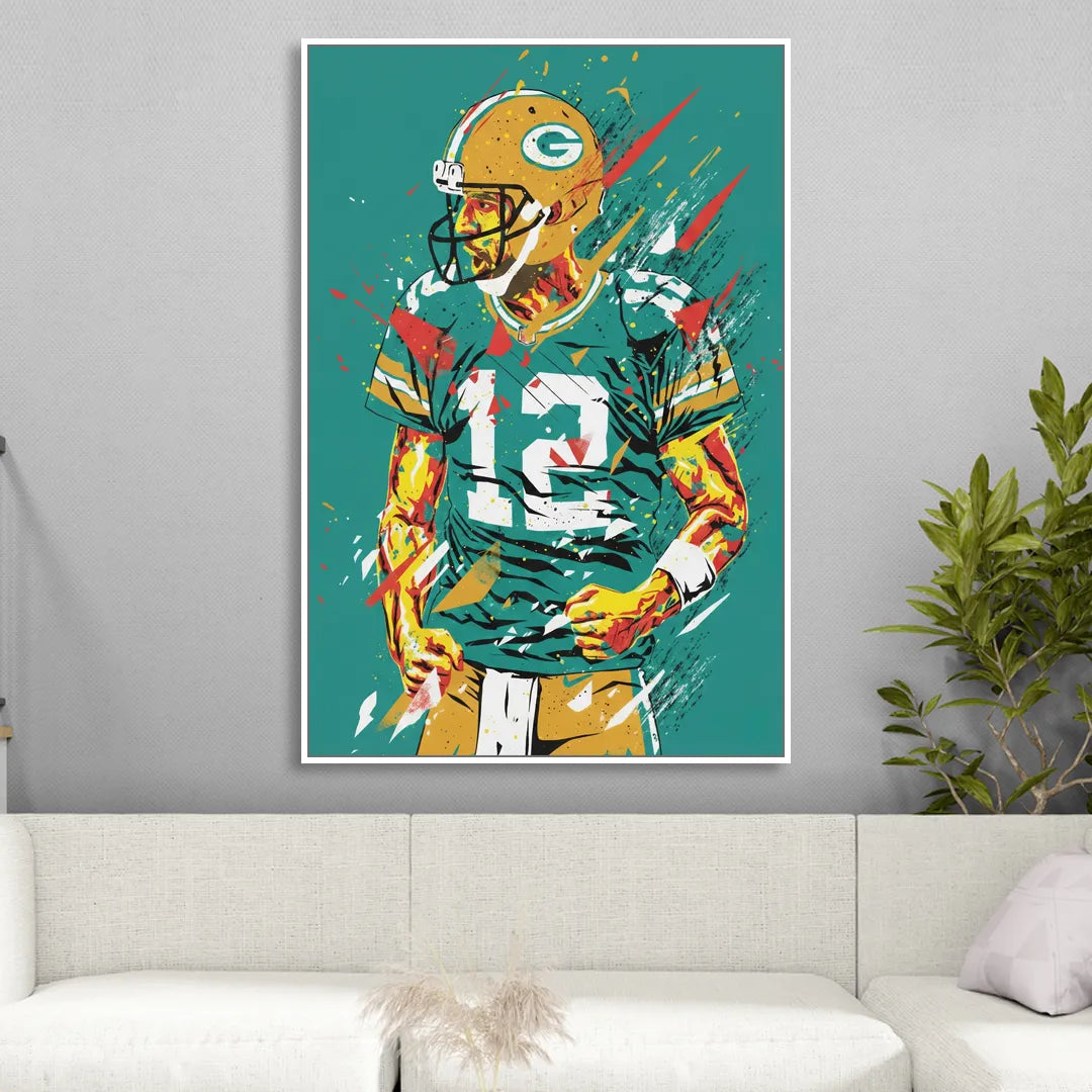 Green Bay Packers Pop Art - Aaron Rodgers Sitting Room - White Canvas Wall Art