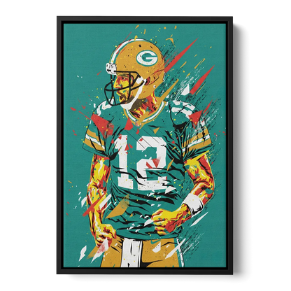 Green Bay Packers Pop Art - Aaron Rodgers Front - Black Canvas Wall Art