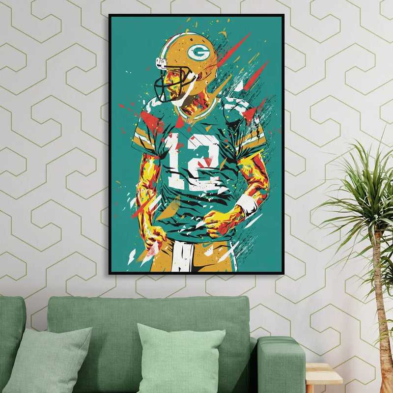 Green Bay Packers Pop Art - Aaron Rodgers Living Room - Black Canvas Wall Art