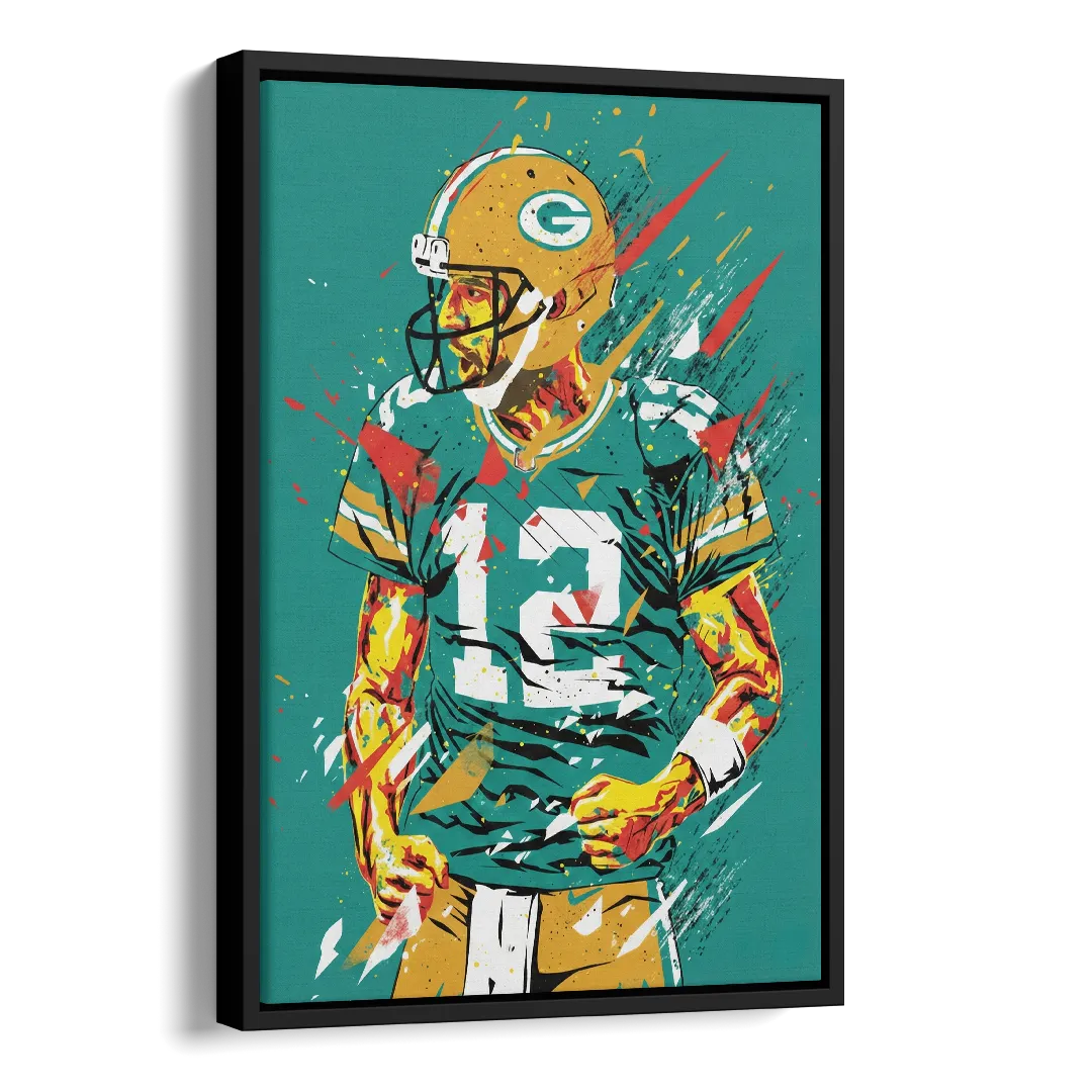 Green Bay Packers Pop Art - Aaron Rodgers Side - Black Canvas Wall Art