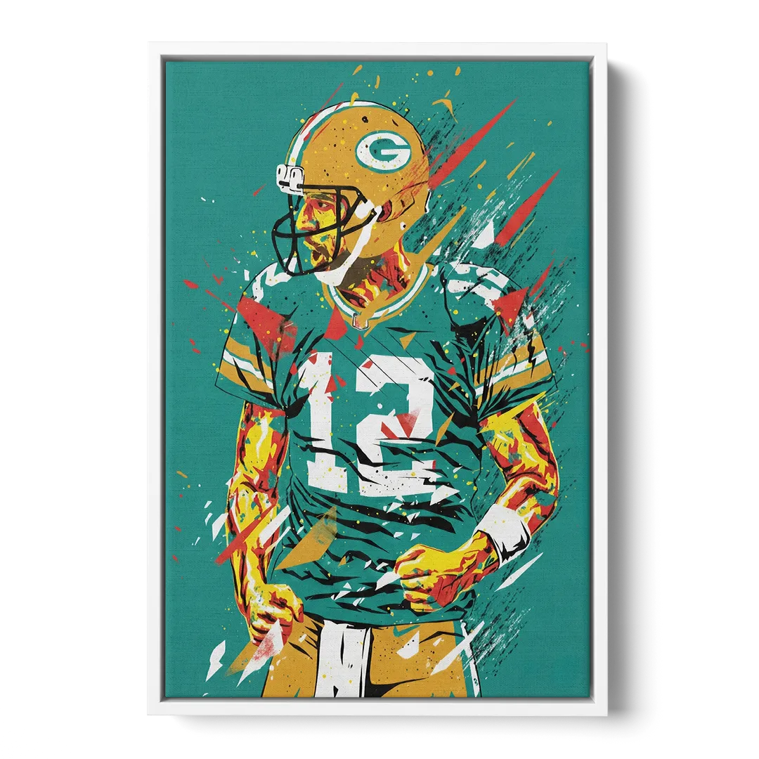 Green Bay Packers Pop Art - Aaron Rodgers Front - White Canvas Wall Art