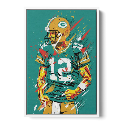 Green Bay Packers Pop Art - Aaron Rodgers Front - White Canvas Wall Art