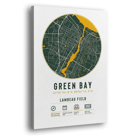 Green Bay Packers Lambeau Field Stadium Map - Canvas Wall Art