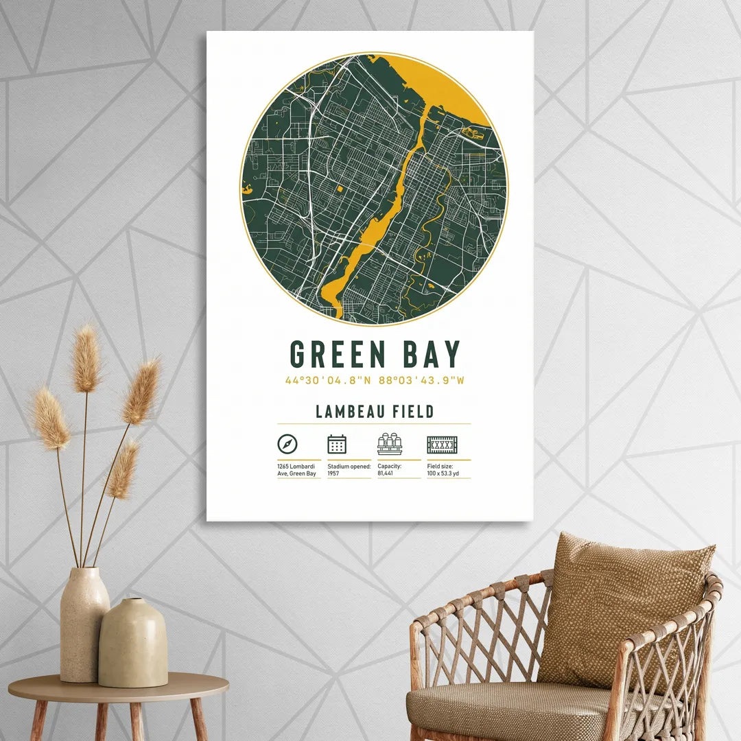 Green Bay Packers Lambeau Field Stadium Map Sitting Room - Canvas Wall Art