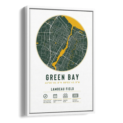 Green Bay Packers Lambeau Field Stadium Map Side - White Canvas Wall Art