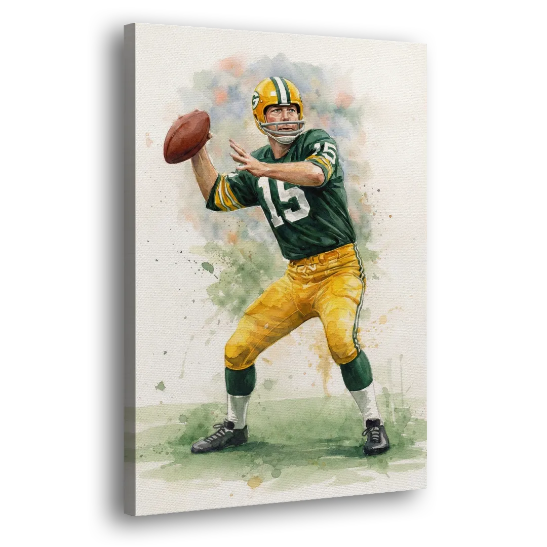 Green Bay Packers Watercolor - Bart Starr Side - Canvas Wall Art