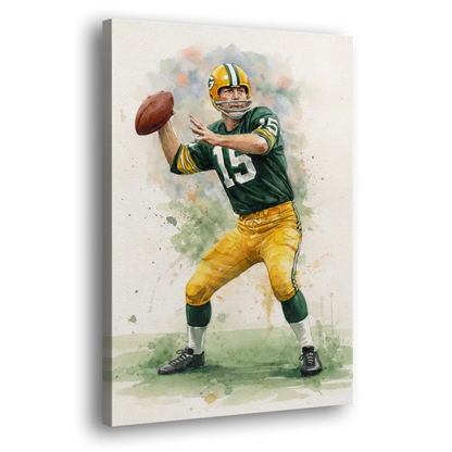 Green Bay Packers Watercolor - Bart Starr Side - Canvas Wall Art