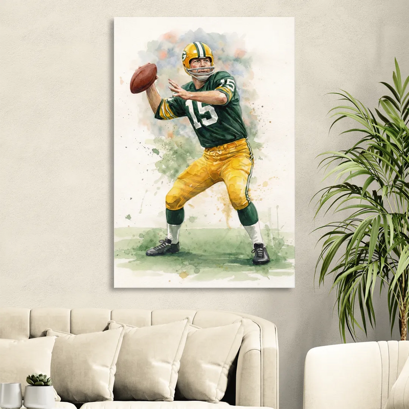 Green Bay Packers Watercolor - Bart Starr Sitting Room - Canvas Wall Art
