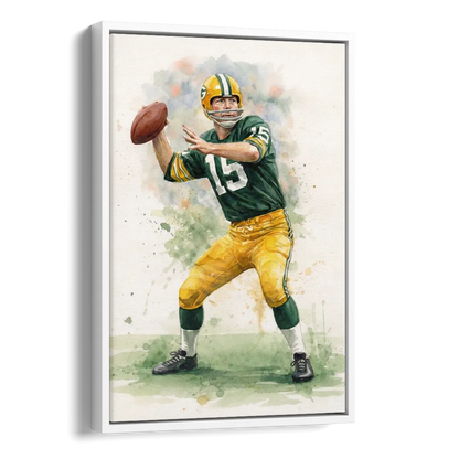 Green Bay Packers Watercolor - Bart Starr Side - White Canvas Wall Art