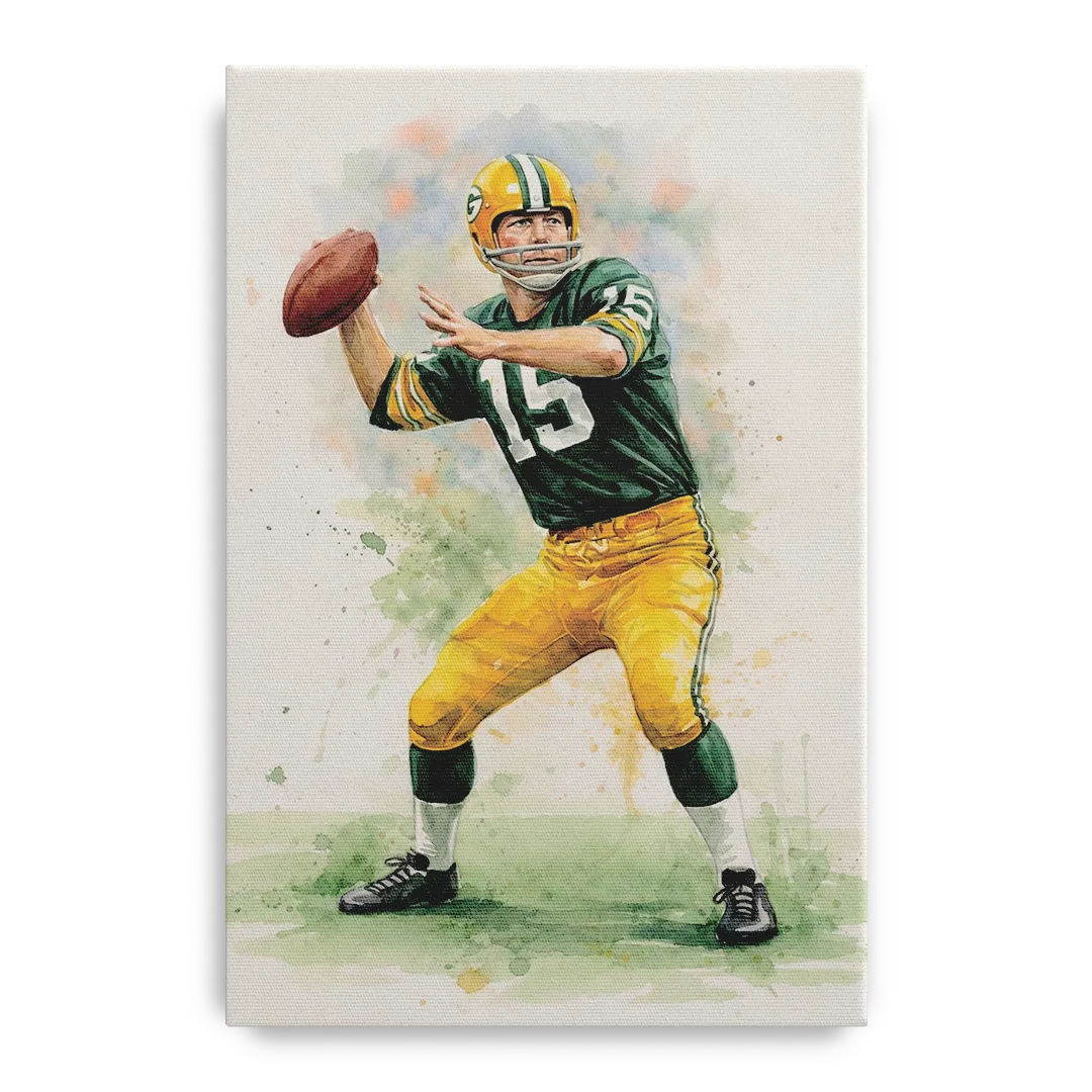 Green Bay Packers Watercolor - Bart Starr Front - Canvas Wall Art