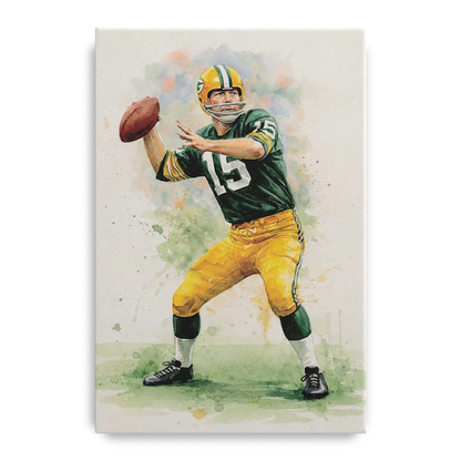 Green Bay Packers Watercolor - Bart Starr Front - Canvas Wall Art