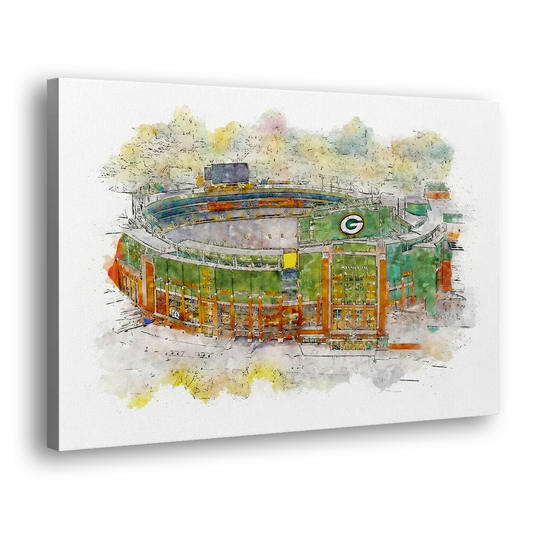 Green Bay Packers Lambeau Field Watercolor Stadium Side - Canvas Wall Art