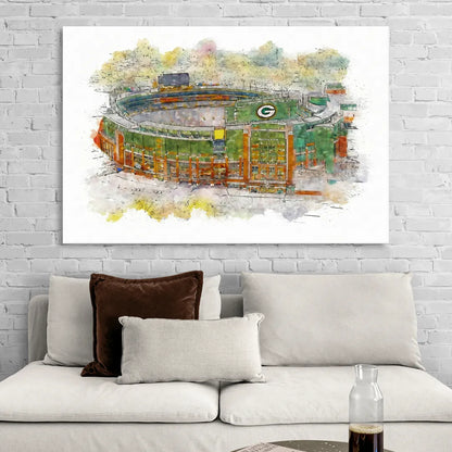 Green Bay Packers Lambeau Field Watercolor Stadium Sitting Room - Canvas Wall Art